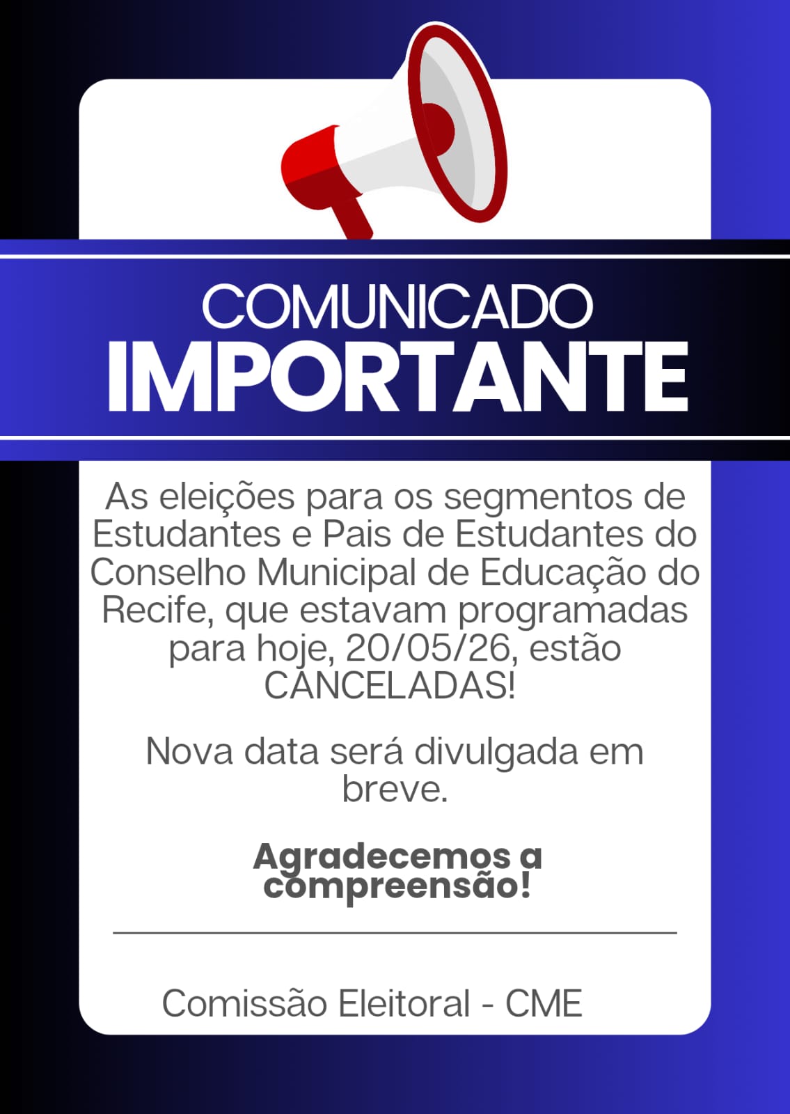 ELEIÇÕES CANCELADAS!